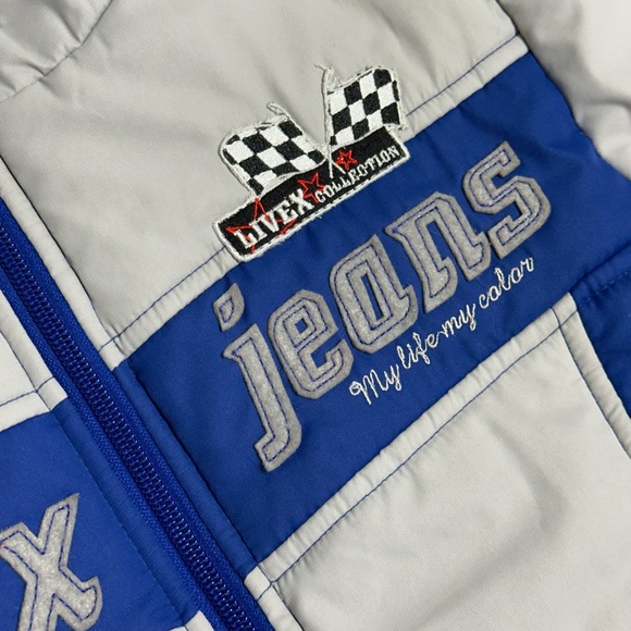 Grey Blue Padded Racing Puffer Jacket - Picture 4 of 6